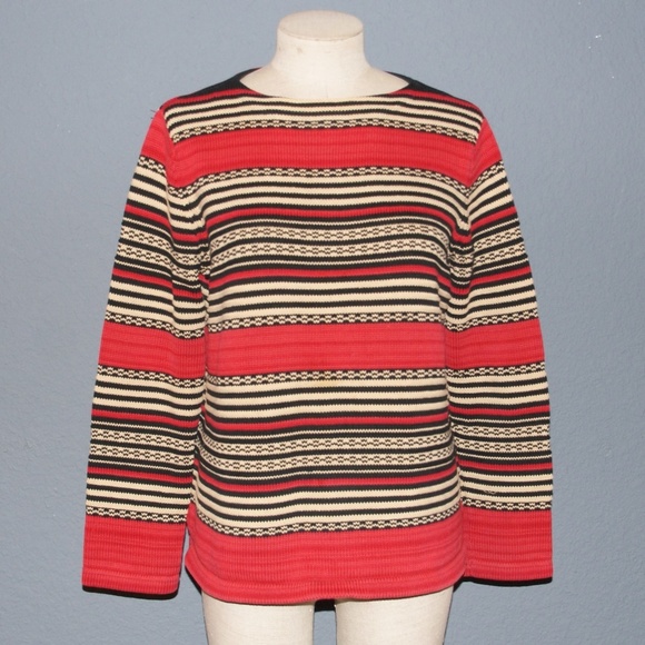 RALPH LAUREN Red Textured Jacquard Stripes Pullover Sweater sz M Petite - Picture 6 of 8